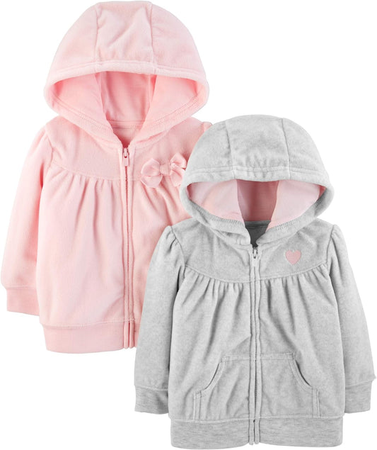 Toddlers and Baby Girls' Fleece Full-Zip Hoodies, Pack of 2